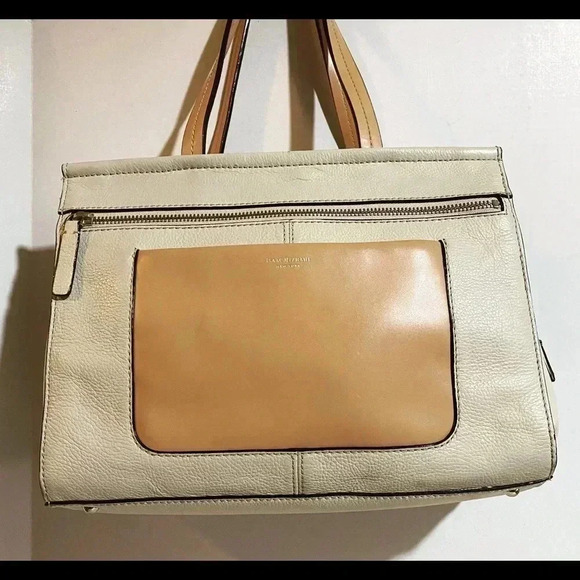 Isaac mizrahi beige leather satchel handbag - Picture 1 of 13